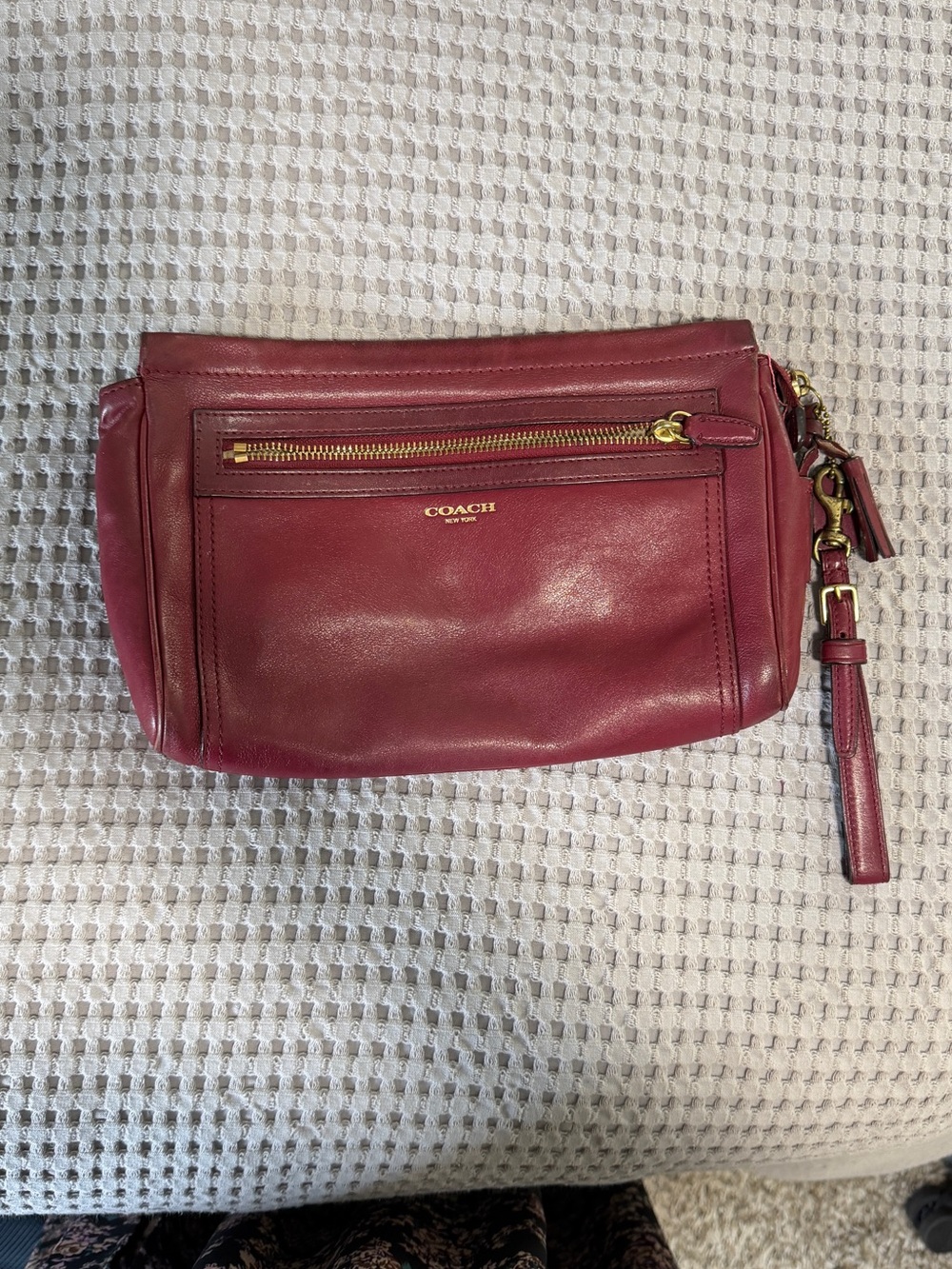 Vintage Coach Leather Wristlet in Oxblood Deep Wine with Gold Hardware